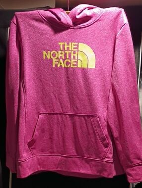 The North Face Hot Pink Hoodie with Yellow Logo